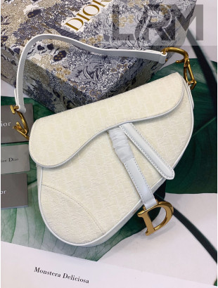 Dior Medium Saddle Bag in Oblique Canvas Bag White 2020