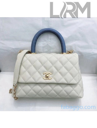 Chanel Small Flap Bag with Top Lizard Handle in Grained Calfskin A92990 White/Blue 2020(Top Quality)
