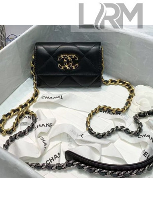 Chanel 19 Quilted Goatskin Flap Coin Purse with Chain AP1787 Black 2020