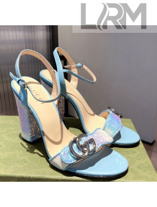 Gucci Sequin GG Strap High-heel Sandals Blue/Silver 2021