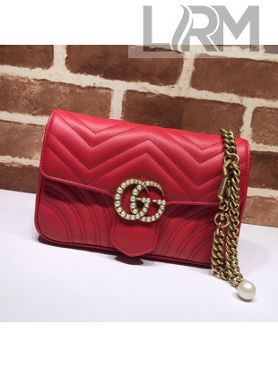 Gucci GG Marmont Leather Pearl Belt Bag 476809 Red 2021
