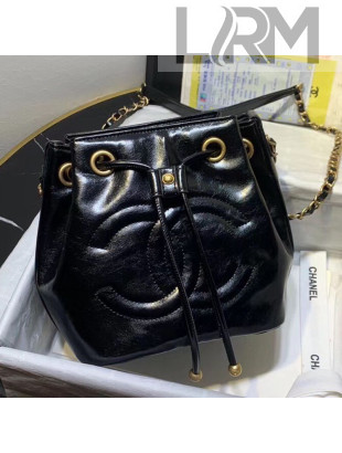 Chanel Shiny Aged Calfskin Drawstring Bucket Bag AS1946 Black 2020