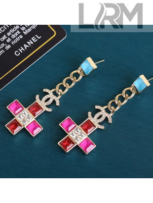 Chanel Cross earrings Pink/Blue 2021 110879