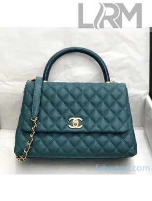 Chanel Medium Flap Bag with Lizard Top Handle in Grained Calfskin A92991 Green/Blue 2020(Top Quality)
