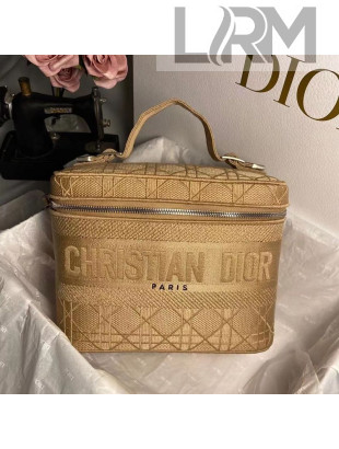Dior DiorTravel Vanity Case Bag in Embroidered Cannage Canvas Apricot 2020