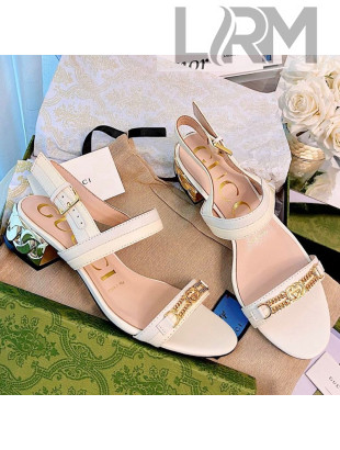 Gucci Lambskin Chain Heel Sandals 2.5cm White 2021