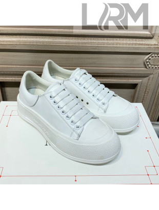 Alexander Mcqueen Deck Silky Calfskin Lace Up Sneakers All White 2020 (For Women and Men)