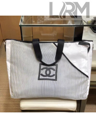 Chanel Mesh Canvas and PVC Large Shopping Tote Bag White 2019