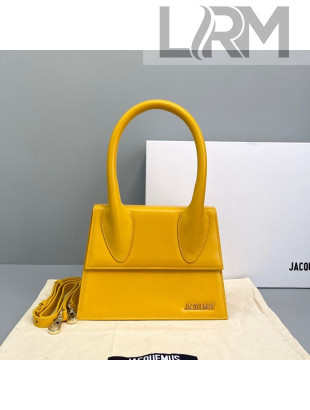 Jacquemus Le Chiquito Medium Top Handle Bag in Smooth Leather Yellow 2021