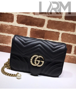 Gucci GG Marmont Leather Pearl Belt Bag 476809 Black 2021