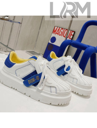 Dior DIOR-ID Sneakers in White Calfskin and Blue Terry Cotton 2021