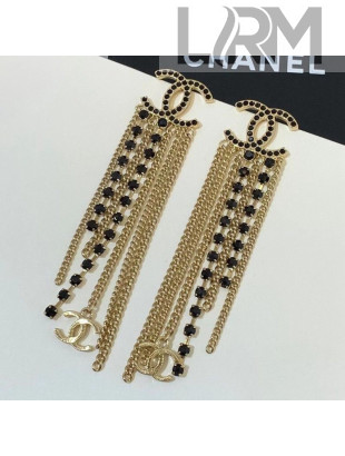 Chanel Tassel Chain Earrings Crystal Black 2020