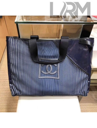 Chanel Mesh Canvas and PVC Small Shopping Tote Bag Navy Blue 2019