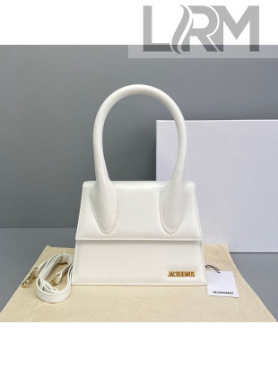 Jacquemus Le Chiquito Medium Top Handle Bag in Smooth Leather White 2021