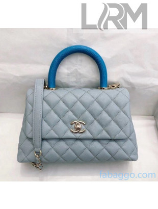 Chanel Small Flap Bag with Top Lizard Handle in Grained Calfskin A92990 Baby Blue 2020(Top Quality)