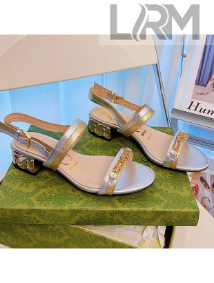 Gucci Lambskin Chain Heel Sandals 2.5cm Silver 2021