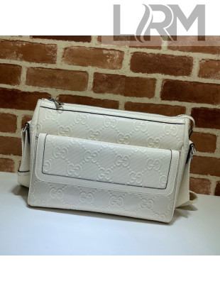 Gucci GG Embossed Leather Messenger Bag 658565 White 2021