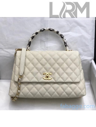 Chanel Medium Flap Bag with Snake Top Handle in Grained Calfskin A92991 White 2020(Top Quality)
