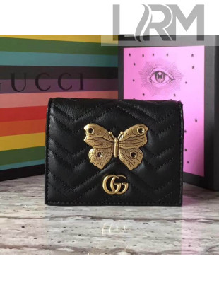 Gucci GG Marmont Moths Studs Leather Card Case 466492 Black 2017
