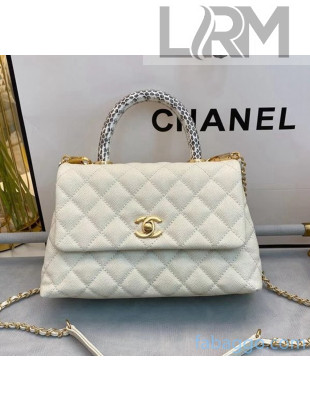Chanel Small Flap Bag with Snake Top Handle in Grained Calfskin A92990 White 2020(Top Quality)