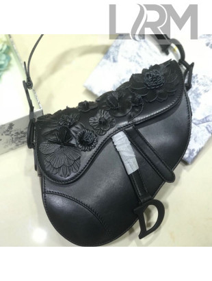 Dior Mini Saddle Bag in Black Embroidered Flowers Lambskin 2019