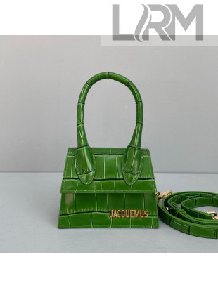 Jacquemus Le Chiquito Mini Top Handle Bag in Crocodile Leather Green 2021