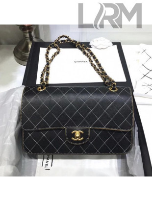 Chanel Quilted Calfskin Medium Flap Bag Black/White/Camel Brown 2020