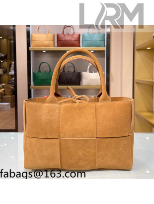 Bottega Veneta Arco Tote Bag in Maxi-Woven Suede Camel Brown 2021 614486