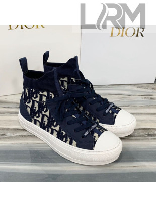 Dior Walk'n'Dior High Top Sneakers in Navy Blue Oblique Knit 2020