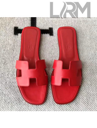 Hermes Oran H Flat Slipper Sandals in Smooth Calfskin Red 2021(Handmade)