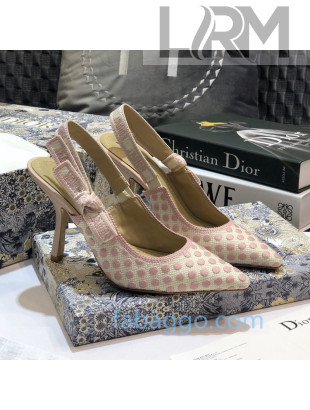 Dior J'Adior Slingback Pumps 95mm in Dots Embroidered Canvas Pink 2020