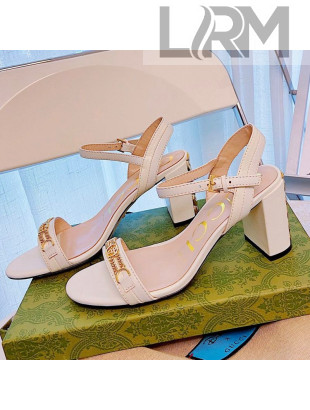 Gucci Lambskin Chain Heel Sandals 7.5cm White 2021