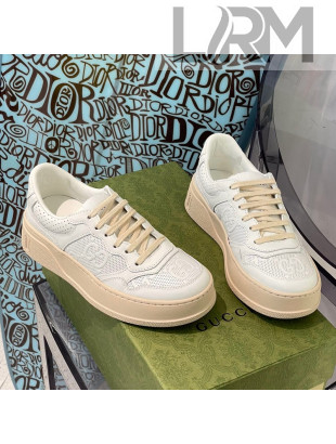 Gucci GG Embossed Leather Sneakers White 2021 112323