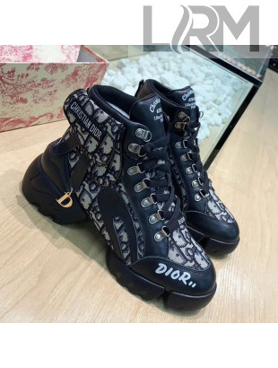 Dior Saddle Oblique Canvas and Calfskin High-top Sneakers Black 2019
