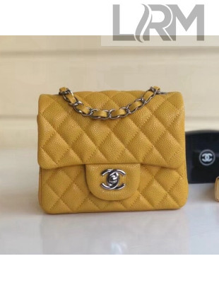 Chanel Quilting Pearl Caviar Calfskin Mini Square Classic Flap Bag Yellow 2018