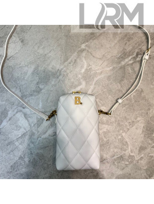Balenciaga B. Quilted Lambskin Phone Holder Pouch Crossbody White 2020