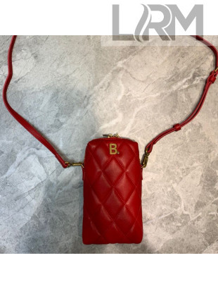 Balenciaga B. Quilted Lambskin Phone Holder Pouch Crossbody Red 2020
