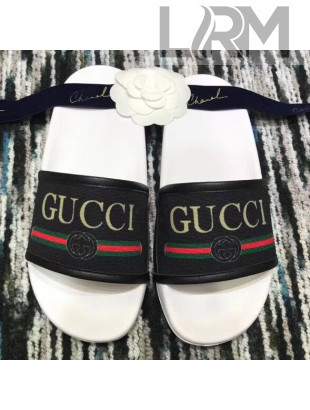 Gucci logo Slide Sandal Black 2018