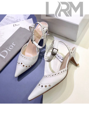 Dior Teddy-D Slingback Pump in Brushed and Perforated Leather White 2019