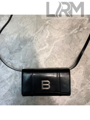 Balenciaga Hourglass Leather Wallet Crossbody Bag Black/Silver 2020