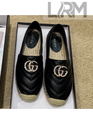 Gucci Chevron Lambskin Espadrille with Double Crystal G Black 2019
