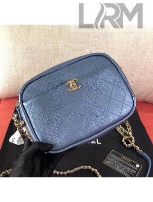 Chanel Medium Metallic Leather Camera Case Shoulder Bag AS0137 Blue 2019