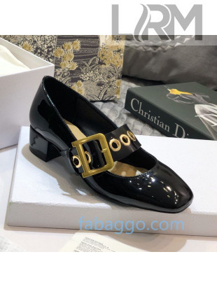 Dior J'Adior Patent Calfskin Mary Jane Pumps with Metal Buckle Black 2020