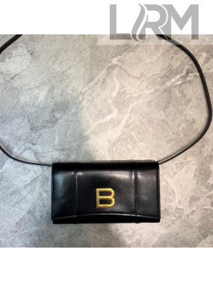 Balenciaga Hourglass Leather Wallet Crossbody Bag Black/Gold 2020