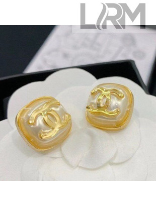 Chanel Resin Stone Stud Earrings White 2020