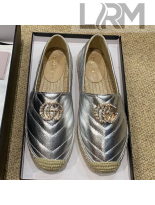 Gucci Chevron Lambskin Espadrille with Double Crystal G Silver 2019