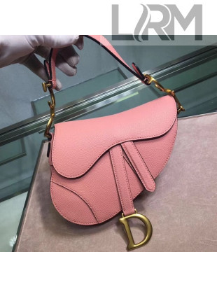 Dior Mini Saddle Bag in Grained Calfskin Leather Pink 2019