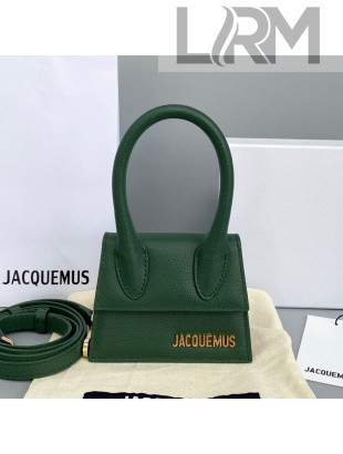 Jacquemus Le Chiquito Mini Top Handle Bag in Palm-Grained Leather Green 2021