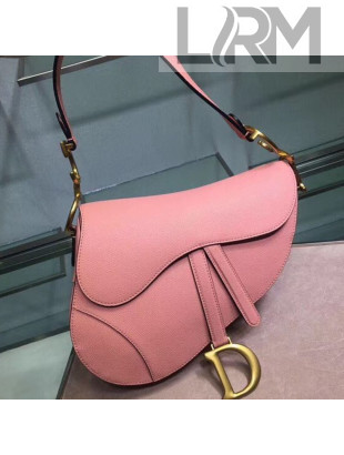 Dior Medium Saddle Bag in Grained Calfskin Leather Pink 2019