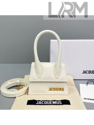 Jacquemus Le Chiquito Mini Top Handle Bag in Palm-Grained Leather White 2021